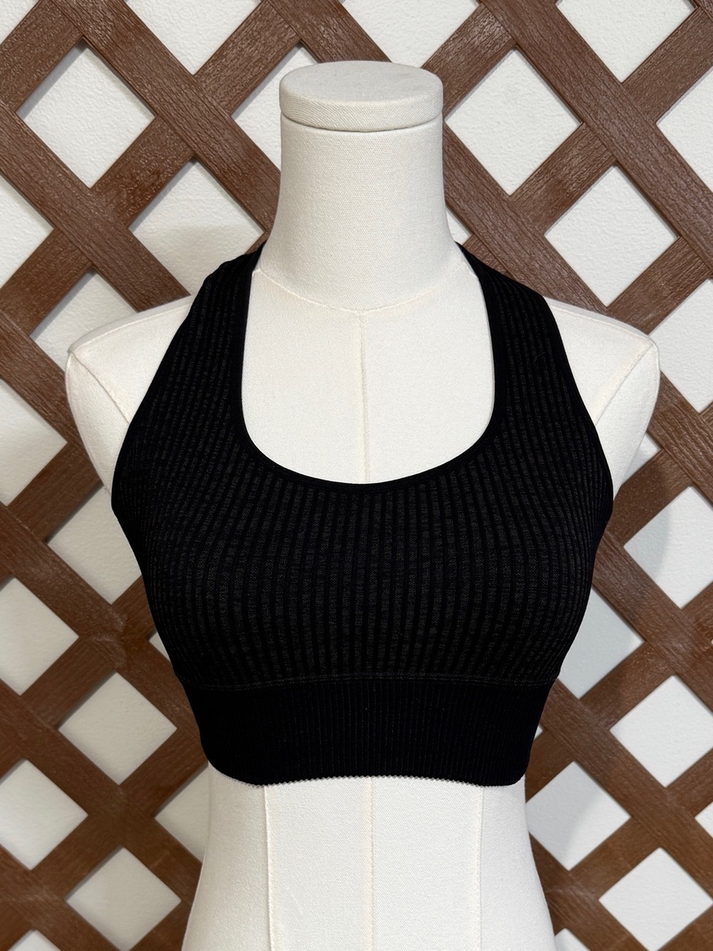 WAT38 {JoyLab} Black Ribbed Criss Cross Crossover Back Seamless Sports Bra